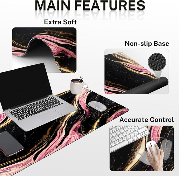 Britimes Pink Black Gold Marble Keyboard Mouse Pad Set 4in1 Large - Image 5