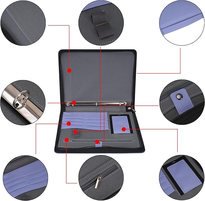 Wonderpool Travel Zippered Portfolio 3 Ring Binder A4 Padfolio Document Case - Image 3