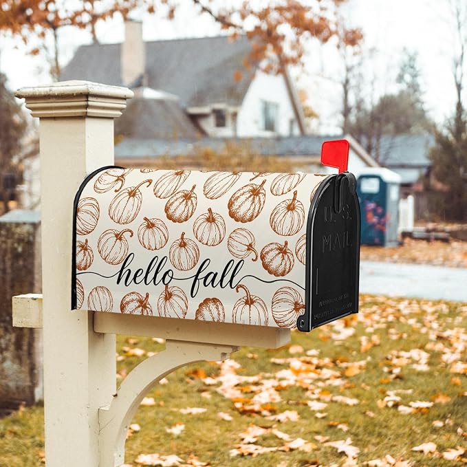 Hello Fall Pumpkin Mailbox Covers Magnetic Standard Size Thanksgiving Mailbox - Image 7