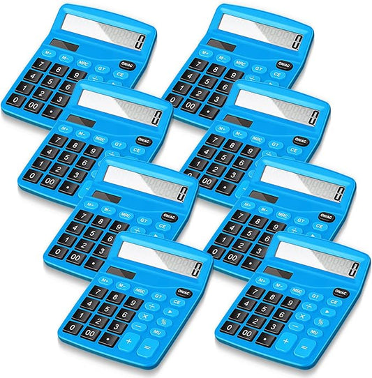Konohan 8 Pieces 12-Digit Calculator, Solar Basic Desktop Calculator Large Display Electronic Dual Power Handheld for Home Office School(Dark Blue)-DeskLoop Office