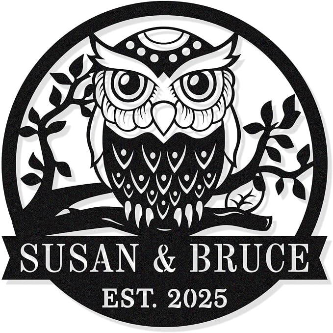 Personalized Owl Metal Wall Art Custom Owl Name Sign Owl Wall Decor Owl by HYTSIGN