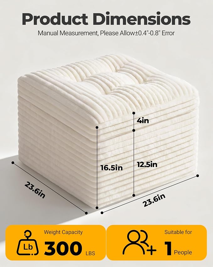 23.6in Pouf Ottoman, Corduroy Ottoman Foot Rest - Image 2