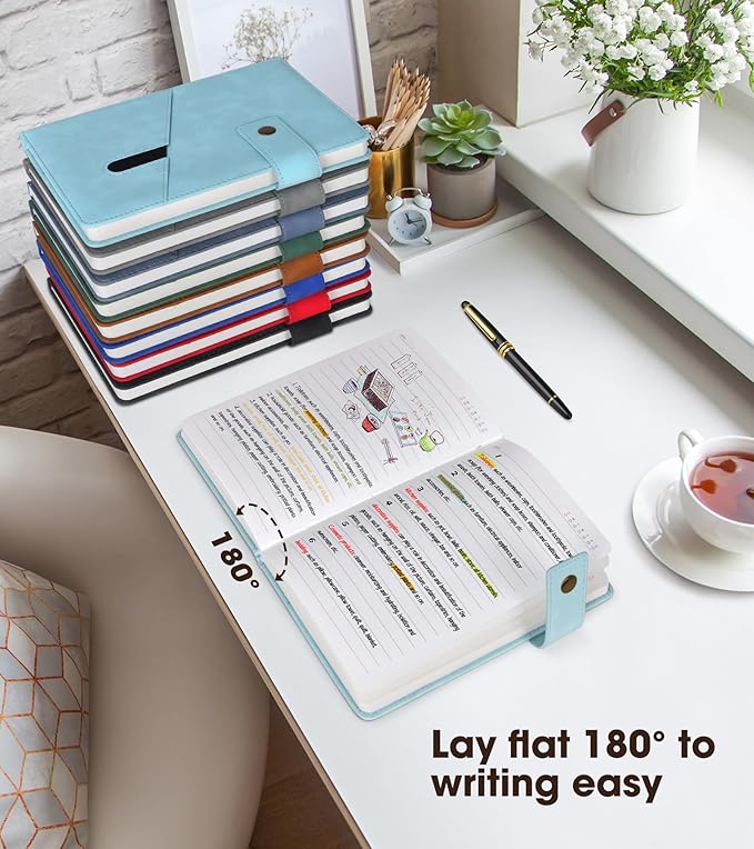 A5 Lined Leather Journal Notebook for Men Women,5.9" X 8.4" Hardcover Journal with Pen,200 Pages 100 Gsm Thick Ruled Paper Daily Diary for School,Travel,Business,Work,Home Writing-DeskLoop Office