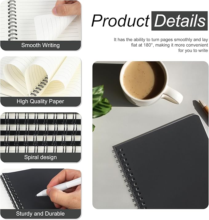 miikoul 60 Packs A5 Spiral Notebooks, Black Ruled Notebooks Bulk, 8.3"×5.5", 60 Sheets/120 Pages, Hardcover Lined Journal Notepad Travel Notebooks for Office and Back to School Supplies-DeskLoop Office