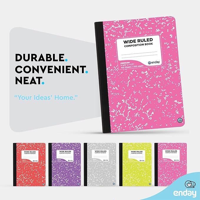 Enday Composition Notebooks Wide Ruled Paper, Colored Marble Composition - Image 3