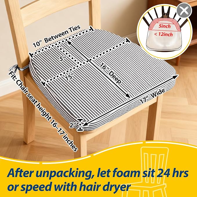 AAAAAcessories D-Shaped Chair Cushions, Featuring Ties and Removable, - Image 2