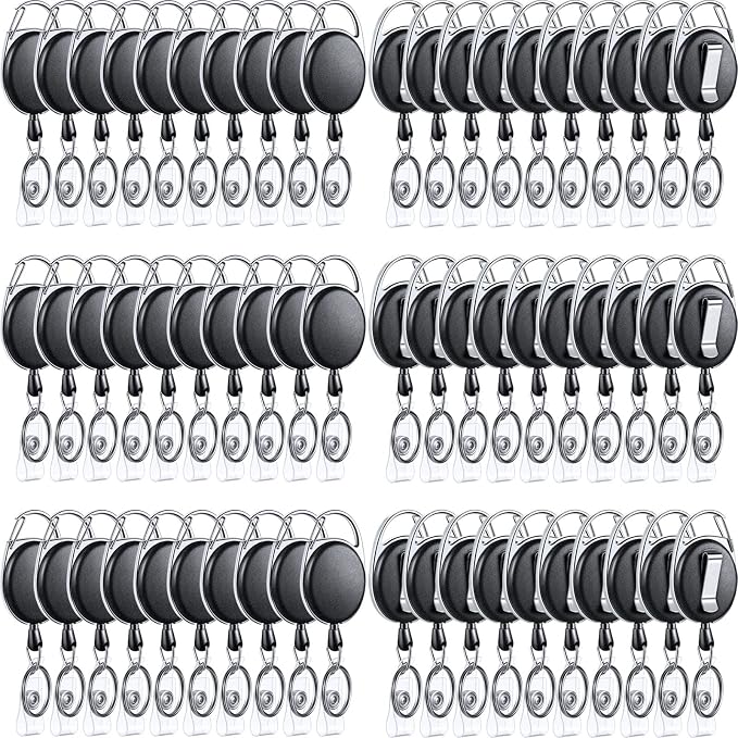 Laumoi 80 Pcs Retractable ID Badge Holder Name ID Badge Reel Clips Keychain Bulk by Unknown