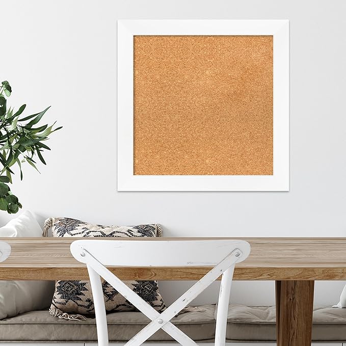Amanti Art Natural Cork Board for Wall, 21x21 Vision Board with White Frame, Small Corkboard Office Decor for Home Organization, Modern Corkboard Pinboard to Display Items for Home Organization in-DeskLoop Office