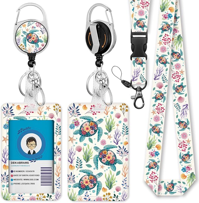 Sea Turtle Lanyards for ID Badges, Badge Holder Retractable Reel Cruise | by Giancomics