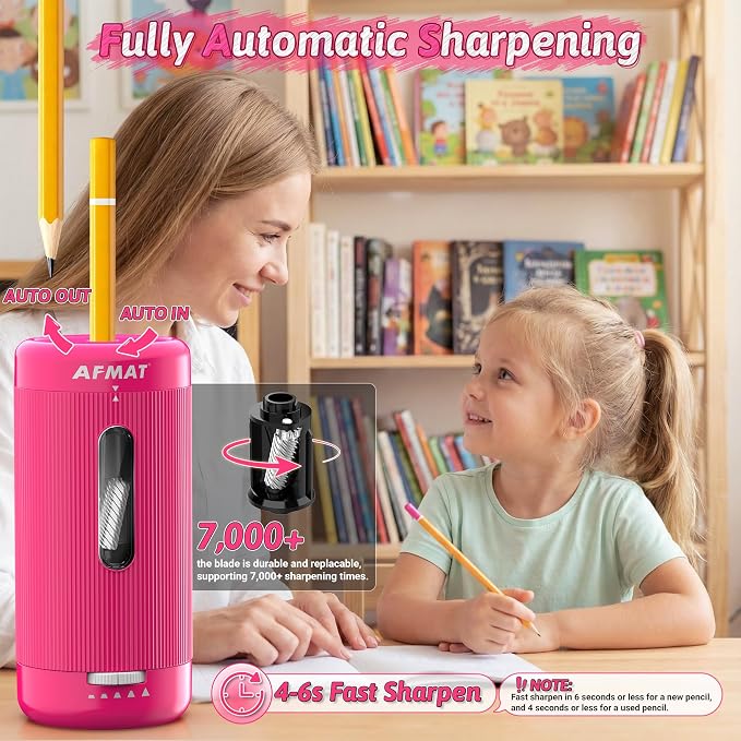 AFMAT Electric Pencil Sharpener, Auto in & Out, 5 Nibs, 7K+ Uses, Fully - Image 2