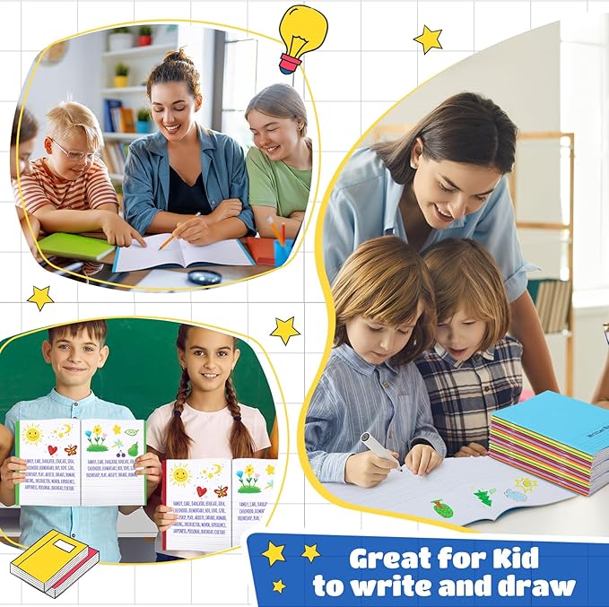 Henoyso 72 Pcs Primary Composition Notebook K-2 9 3/4 x 7 1/2 Inch Primary Journal, Back to School Supplies, Bulk Blank Writing Book for Kid to Write Draw Journal 60 Page Notebooks (Colorful)-DeskLoop Office