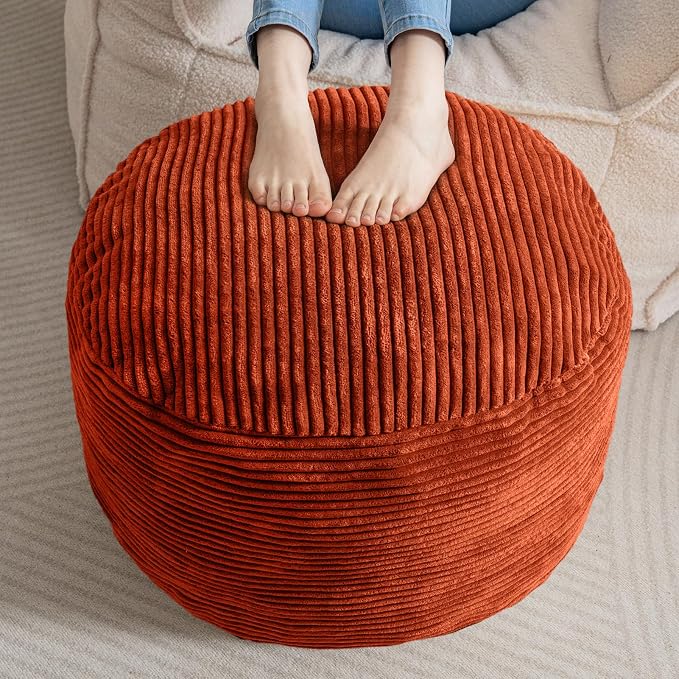 HIGOGOGO Round Stuffed Pouf Ottoman, Corduroy Poufs by HIGOGOGO