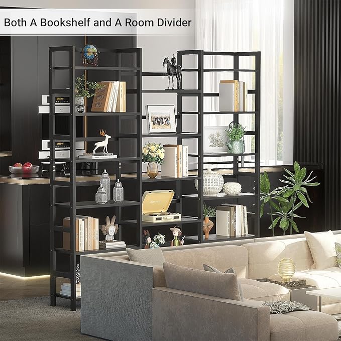 Homykic Bamboo Triple Wide Shallow Bookshelves and Bookcases, 6-Tier 6ft Tall Bookshelf with 17 Open Display Shelves, Super Large Freestanding Book Shelf for Home Office, Bedroom, Living Room, Black-DeskLoop Office