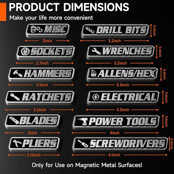 12 PCS Metal Magnetic Tool Box Labels, Embossed Tool Box Labels Magnet - Image 6