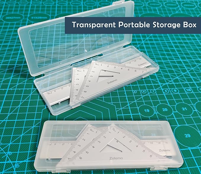 Geometry Ruler Set for Students, Metric Measurement 4-Piece Metal Math Drafting Kit with Non-Slip Design 15 cm Straightedge Ruler, 180° Protractor & 2 Triangles for School Kids (Silver)-DeskLoop Office