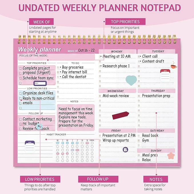Weekly To Do List Notepad, 8.5''x11'' Weekly Desk Planners - Image 3