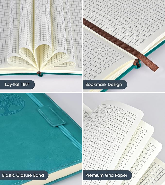 Biuwory A5 Hardcover Graph Paper Notebook, Grid Leather Journal - Image 4