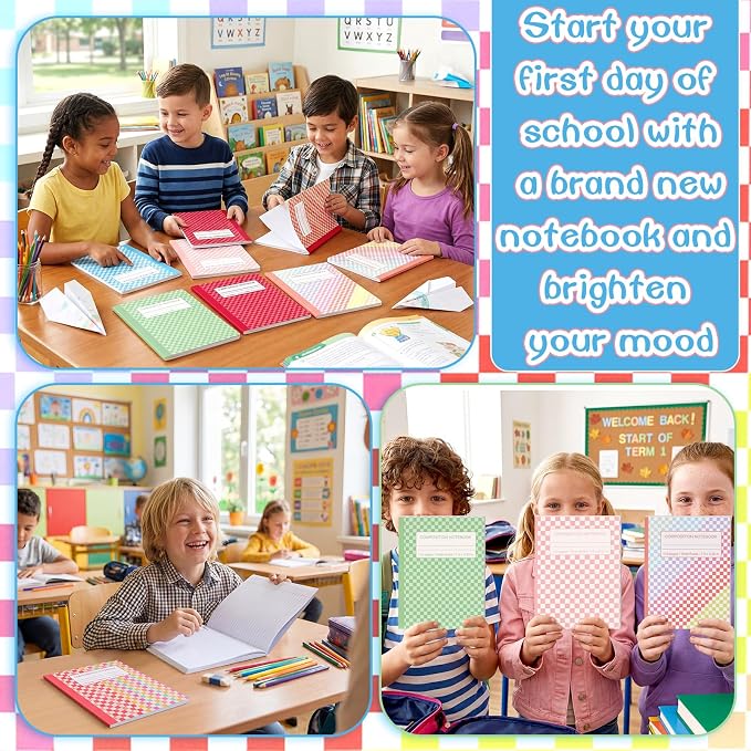 Fullhawl 6 Pcs Composition Notebook Wide Ruled Cute Preppy Colorful Checkered - Image 4