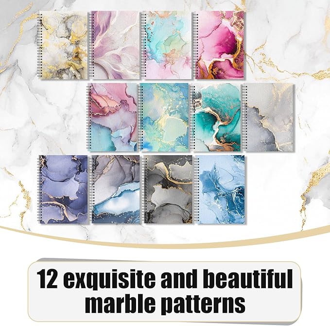 Fuutreo 12 Pcs Spiral Notebook for Work A5 8.3 x 5.7 Inch College Ruled Spiral Journal Notebook Kraft Cover Ruled Paper, 12 Color, 60 Sheets, 120 Pages for Office School(Marble Pattern)-DeskLoop Office