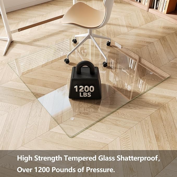 Koonmi Glass Chair Mat for Carpet, Tempered Glass 46"x46" Office Chair Mat - Image 2