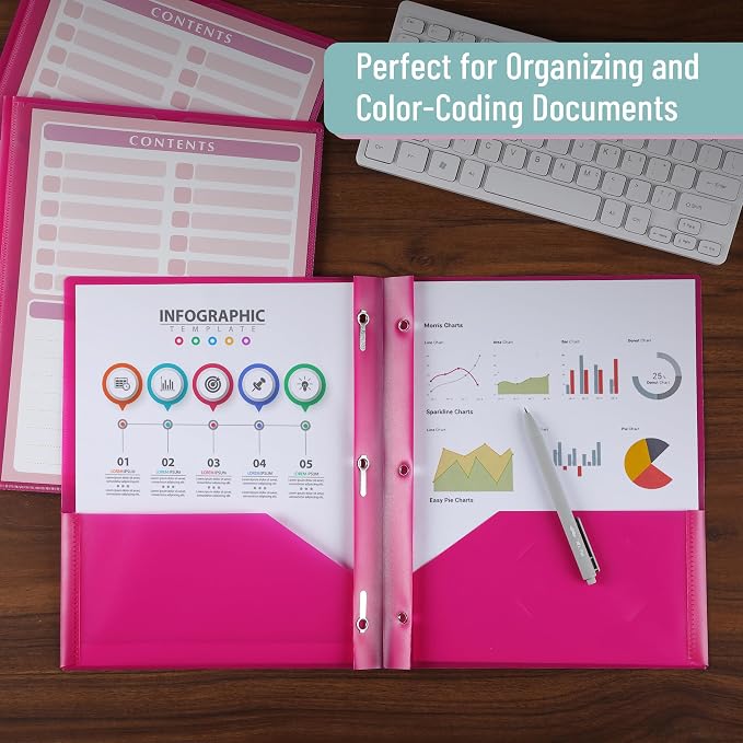 Mr. Pen- Plastic Folders with Pockets and Prongs, 24 Pack, Letter Size | Magenta - Image 7