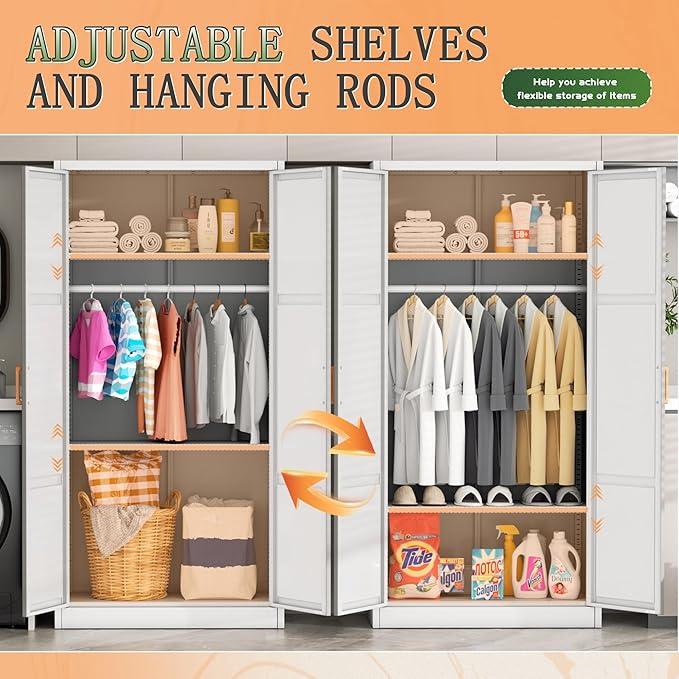 Greenvelly Metal Storage Wardrobe Cabinet, 72" White Metal Wardrobe Closet for Hanging Clothes with Doors and Shelves, Modern Steel Clothes Closet for Home, Office and Bedroom, School,Gym-DeskLoop Office