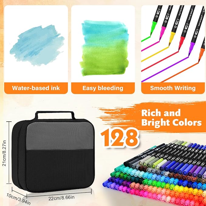 Dual Brush Marker Pens, 128 Colors Art Markers Set - Image 5
