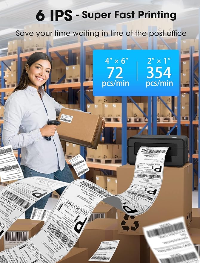 iDPRT Bluetooth Thermal Shipping Label Printer for Phone, 4x6, Supports Windows/Mac/iOS/Android, Ideal for Small Business and Shipping Packages-DeskLoop Office