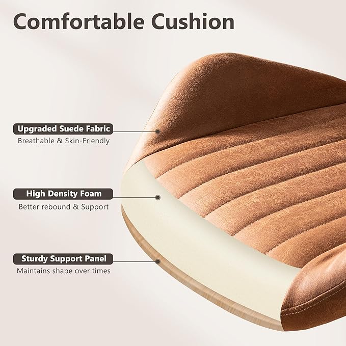 Mid Century Modren Office Chair - Mid Back Swivel Executive Chair with Lumbar Support,Ergonomic Computer Desk Chair with Wheels,Faux Lether Suede Task Chair,350lbs (Brown, Mid Back)-DeskLoop Office
