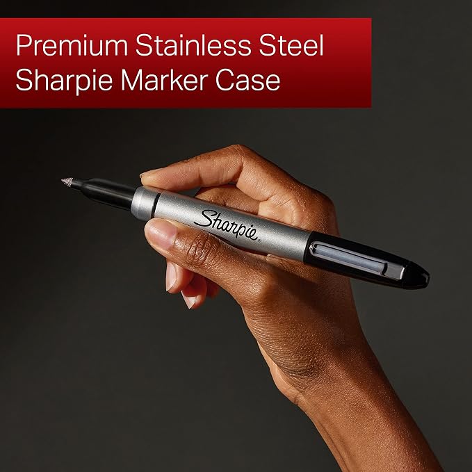 Sharpie Permanent Markers with Stainless Steel Marker Case Fine Point Black 6 - Image 2