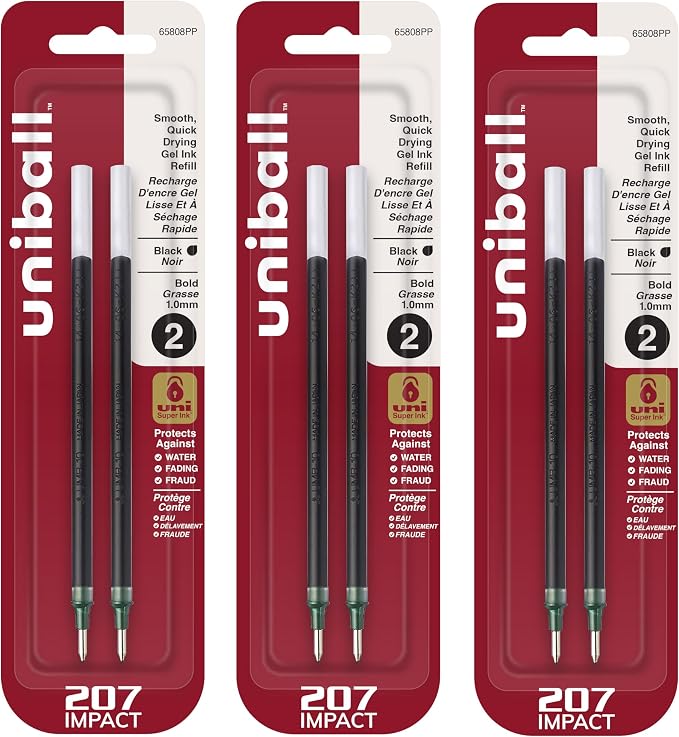 Uni-Ball 207 Impact Stick Pen Refills, 1.0mm Bold Point, 6 Pack by uni-ball