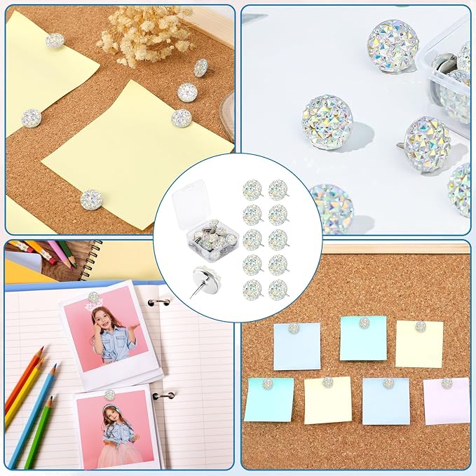 30pcs Push Pins, Shiny Diamond Push Pins Glitter Rhinestone Decorative Thumb - Image 7
