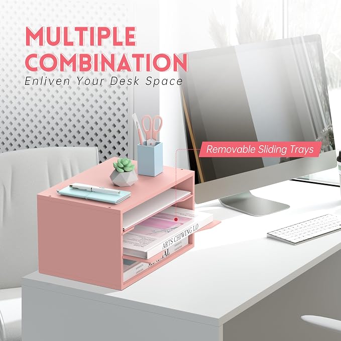 SUPEASY Wood Desk Organizer, 3 Tier Paper File Organizer - Image 5
