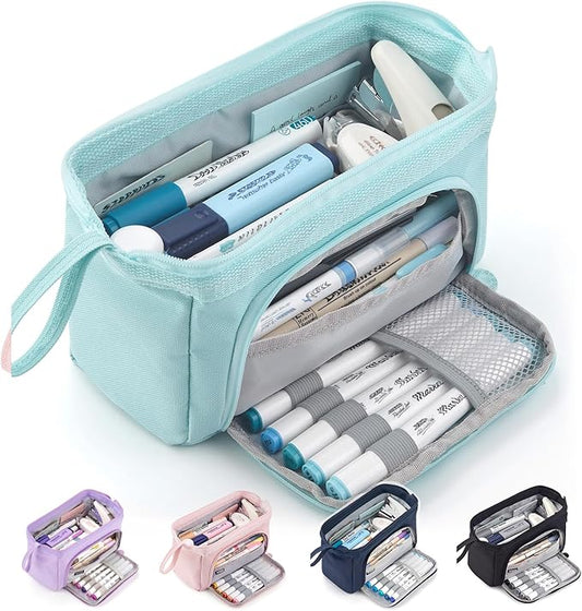 HVOMO Pencil Case Large Capacity Pencil Pouch Handheld Pen Bag Cosmetic Gift for Office School Teen Girl Boy Men Women Adult (Blue)-DeskLoop Office