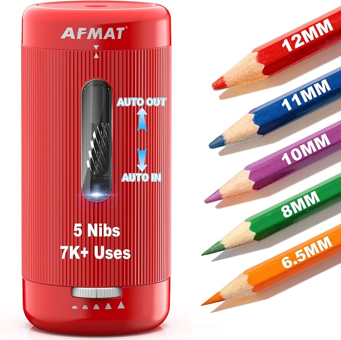 AFMAT Electric Pencil Sharpener, Auto in & Out, 5 Nibs, 7K+ Uses, Fully by AFMAT