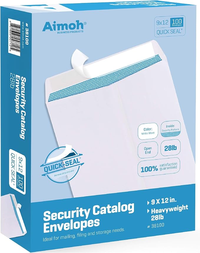 Aimoh 100 9 x 12 SELF Seal Security White Catalog Envelopes - 28lb - Security by Aimoh