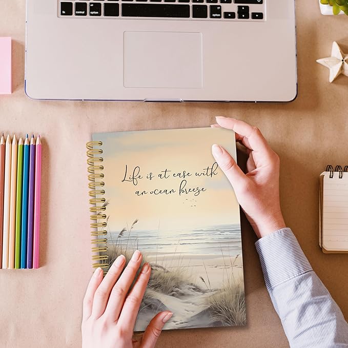 Ocean Mental Health Spiral Notebook, Coastal Relax Inspirational Journaling Notebooks for Counselling Therapy Office School, Beach Positive Hardcover Journals for Women 160 Pages 5.5 x 8.3 Inch-DeskLoop Office