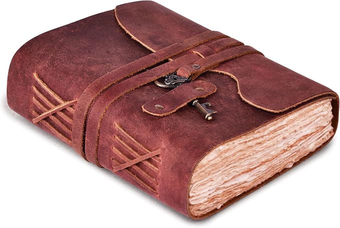 LEATHER VILLAGE Vintage Leather Journal – 200 Handmade Vintage Deckle Edge by LeatherVillage