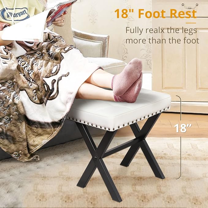 LUE BONA White Vanity Stool - Image 4