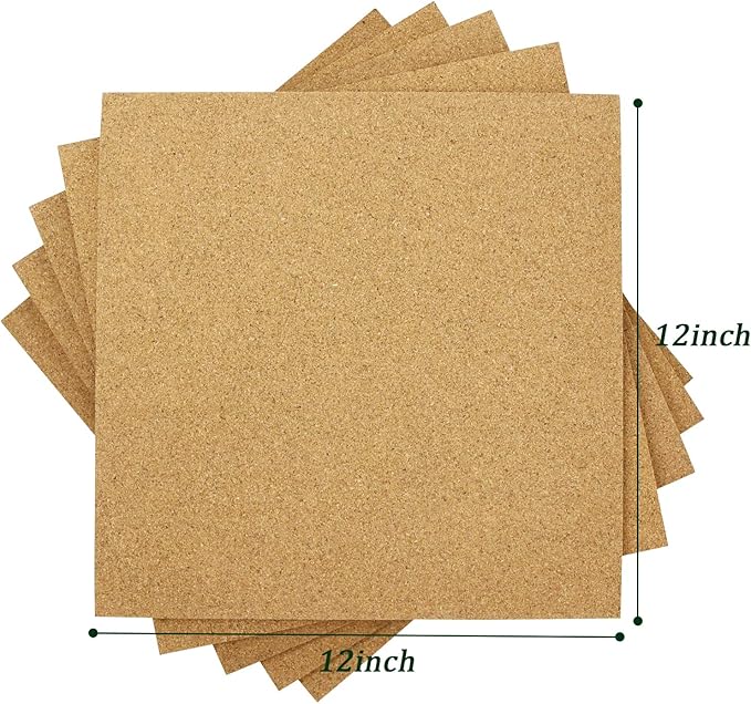 Cork Board Tiles 12"x12" - 1/2" Thick 5 Pack Cork Board Square Bulletin Boards Self Adhesive Corkboards for Walls Pin Boards Corkboards for Office Home School Decor-DeskLoop Office