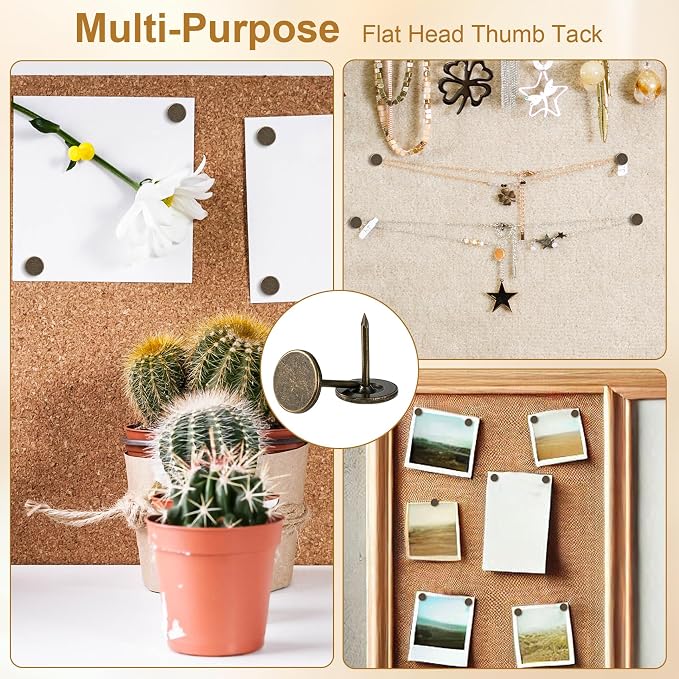 120pcs Metal Thumb Tacks, 0.4x0.51in, Bronze | Metal, Heavy Duty Flat Head - Image 4