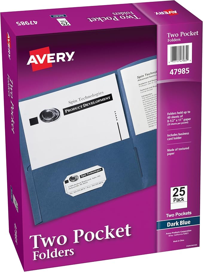 Avery Two Pocket Folders, Holds up to 40 Sheets, Business Card Slot, - Image 3