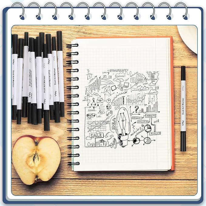 20 Pcs Black Drawing Pens Bulk Dual Brush Fineliners Pens Felt Tip Markers for Art Drawing Sketching-DeskLoop Office
