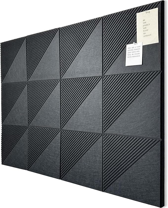 Large Cork Board for Walls 48"x 36", 12 Pack Felt Wall Tiles with Safe Removable Adhesive Tabs, Cork Board for Office,Pinboard Bulletin Board - Black-DeskLoop Office