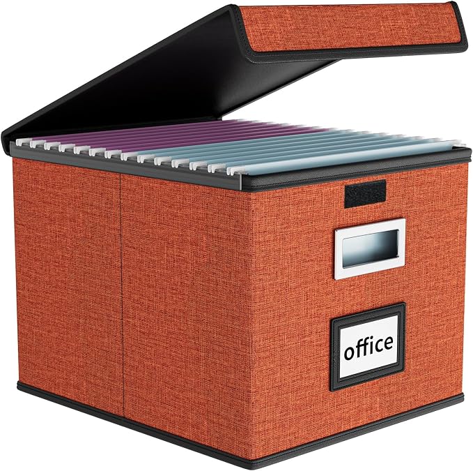 File Organizer Box with Lid, Collapsible File Folder Organizer by Huolewa