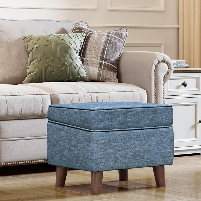 Foot Rest with Adjustable Cover, Storage Ottoman Dorm, Footstool and Sitting Stool, Ottoman Foot Stools for Living Room, Bedroom, Dorm, Blue-DeskLoop Office