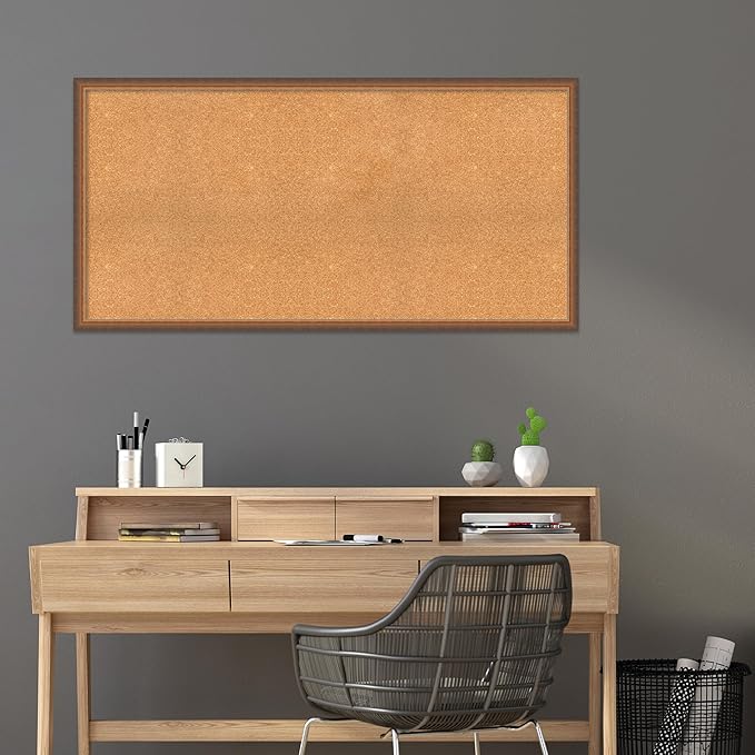 Amanti Art Natural Cork Board for Wall, 28x56 Vision Board with Bronze Frame, Oversize Corkboard Office Decor for Home Organization, Modern Corkboard Pinboard to Display Items for Home Organization-DeskLoop Office