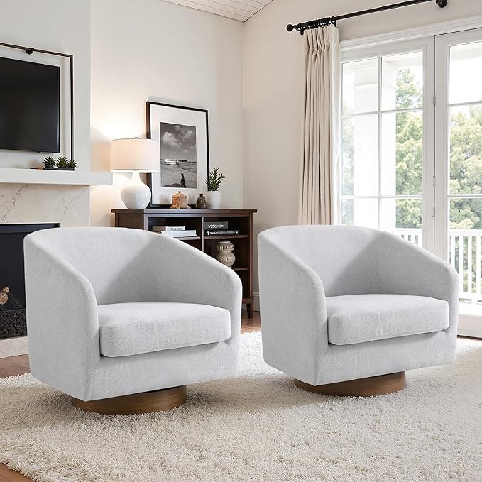 UIXE Swivel Accent Chairs Set of 2, Chenille Upholstered Barrel Chair for Living Room, Comfy Round Armchair Single Sofa Bedroom Reading Seat - 31" W, Beige-DeskLoop Office