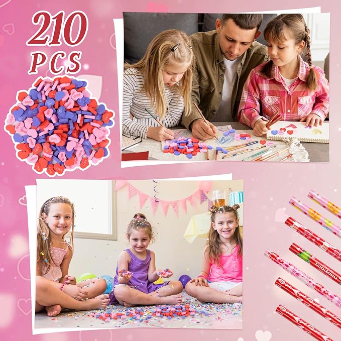 FOIMAS 210pcs Valentine's Day Erasers Conversation Heart Mini Erasers Bulk - Image 5