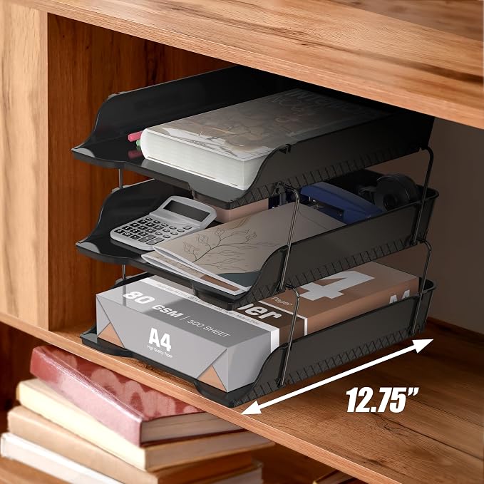 Simple Houseware 3-Tier Stackable Document Letter Tray Paper Organizer - Image 3